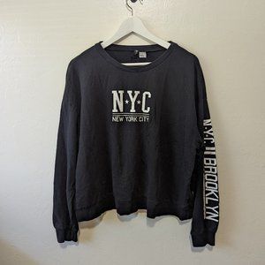 H&M NYC Brooklyn Black Crewneck Pullover Top Size XL